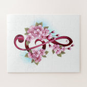 Musical treble clef notes with Sakura flowers ジグソーパズル (横)