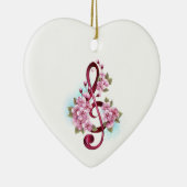 Musical treble clef notes with Sakura flowers セラミックオーナメント (右)