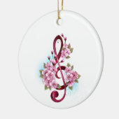 Musical treble clef notes with Sakura flowers セラミックオーナメント (左)