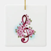 Musical treble clef notes with Sakura flowers セラミックオーナメント (裏面)