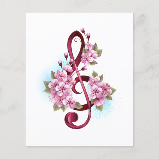 Musical treble clef notes with Sakura flowers チラシ (正面)