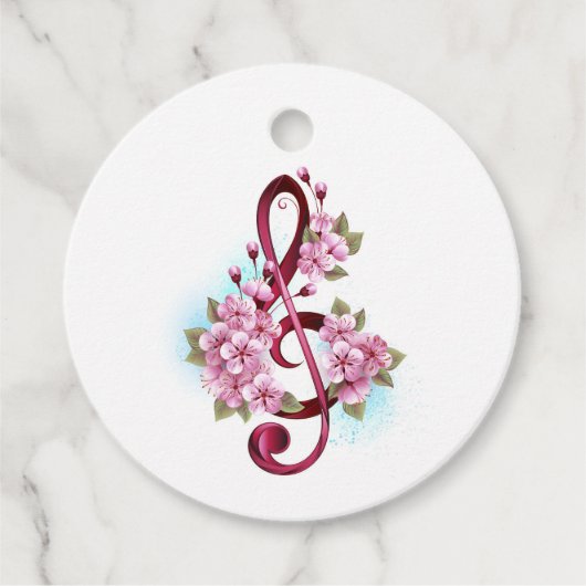 Musical treble clef notes with Sakura flowers フェイバータグ (正面)