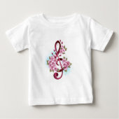 Musical treble clef notes with Sakura flowers ベビーTシャツ (正面)