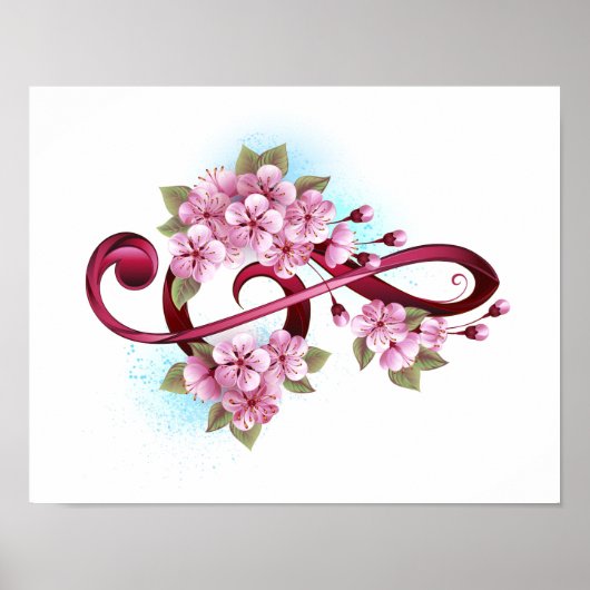 Musical treble clef notes with Sakura flowers ポスター (正面)