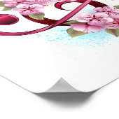 Musical treble clef notes with Sakura flowers ポスター (角)