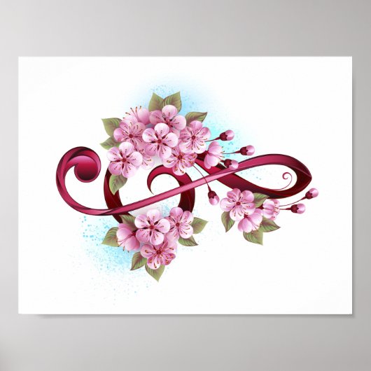 Musical treble clef notes with Sakura flowers ポスター (正面)