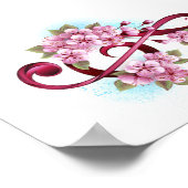 Musical treble clef notes with Sakura flowers ポスター (角)