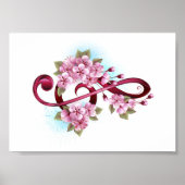 Musical treble clef notes with Sakura flowers ポスター (正面)