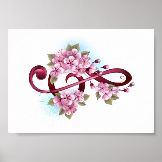 Musical treble clef notes with Sakura flowers ポスター (正面)