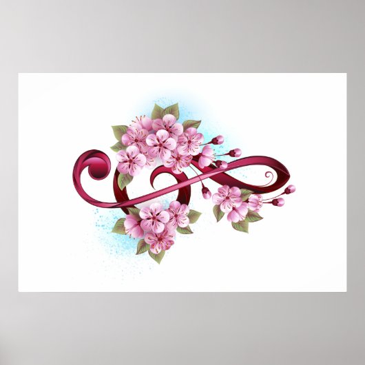 Musical treble clef notes with Sakura flowers ポスター (正面)
