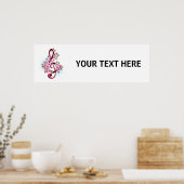 Musical treble clef notes with Sakura flowers ポスター (キッチン)