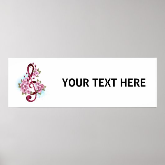 Musical treble clef notes with Sakura flowers ポスター (正面)