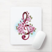 Musical treble clef notes with Sakura flowers マウスパッド (マウス)