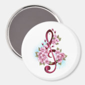 Musical treble clef notes with Sakura flowers マグネット (正面/裏面)