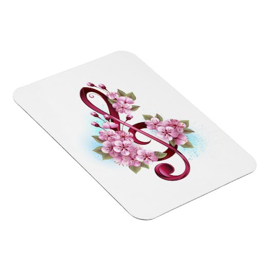 Musical treble clef notes with Sakura flowers マグネット (右側)