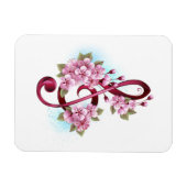 Musical treble clef notes with Sakura flowers マグネット (横)