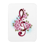 Musical treble clef notes with Sakura flowers マグネット (縦)