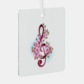 Musical treble clef notes with Sakura flowers メタルオーナメント (正面右)