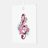 Musical treble clef notes with Sakura flowers メタルオーナメント (正面左)