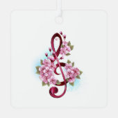 Musical treble clef notes with Sakura flowers メタルオーナメント (裏面)