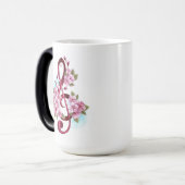 Musical treble clef notes with Sakura flowers モーフィングマグカップ (正面左)