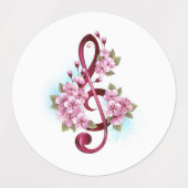 Musical treble clef notes with Sakura flowers ラベル (デザイン2)