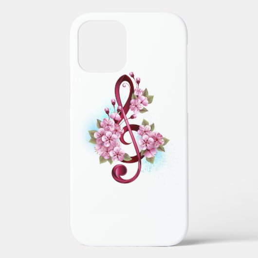 Musical treble clef notes with Sakura flowers Case-Mate iPhoneケース (裏面)