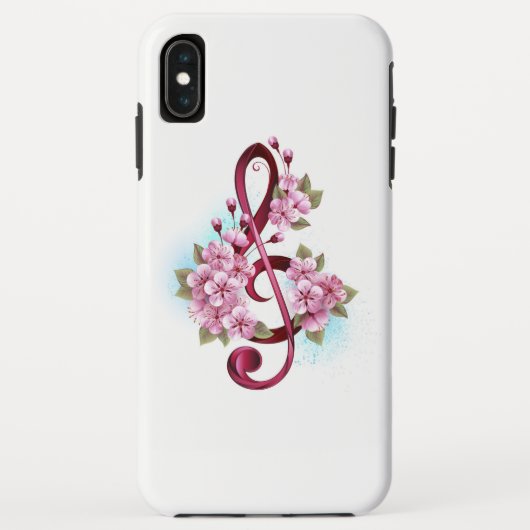 Musical treble clef notes with Sakura flowers Case-Mate iPhoneケース (裏面)