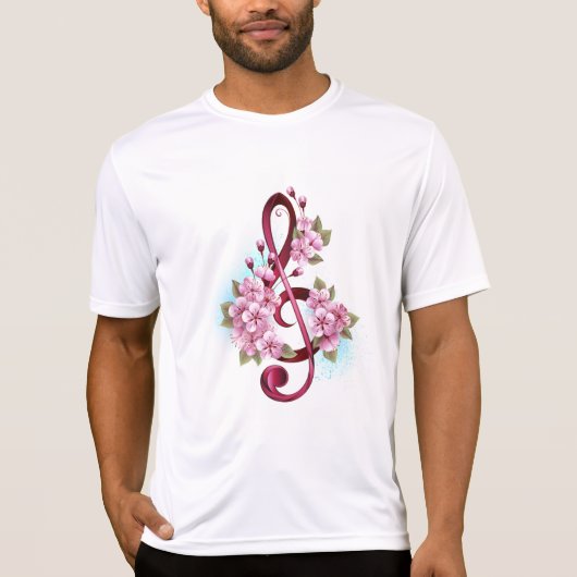 Musical treble clef notes with Sakura flowers Tシャツ (正面)