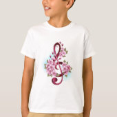 Musical treble clef notes with Sakura flowers Tシャツ (正面)