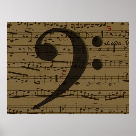 Musical Treble Clef Sheet Music Classic  ポスター (正面)
