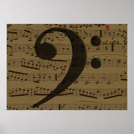 Musical Treble Clef Sheet Music Classic  ポスター (正面)