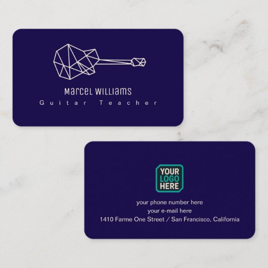 Musician Blue Business Card Guitar & Logo 名刺 (正面/裏面)