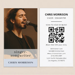 Musician Dusty Blue QR Code Business Card 名刺