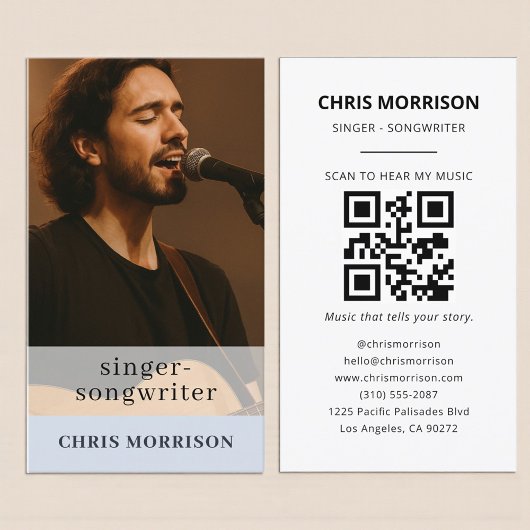 Musician Dusty Blue QR Code Business Card 名刺