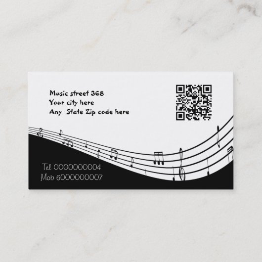 Musician music staff and QR code black 名刺 (裏面)