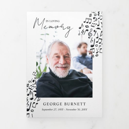 Musician Music Teacher Notes Funeral Program 三つ折りプログラム (カバー)