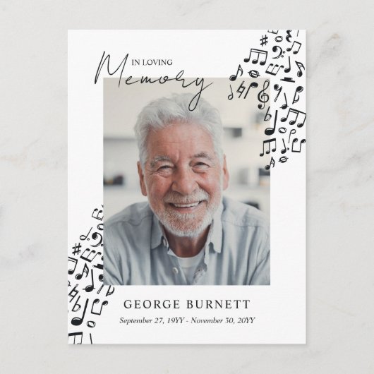 Musician Music Teacher Notes In Loving Memory インビテーションポストカード (正面)