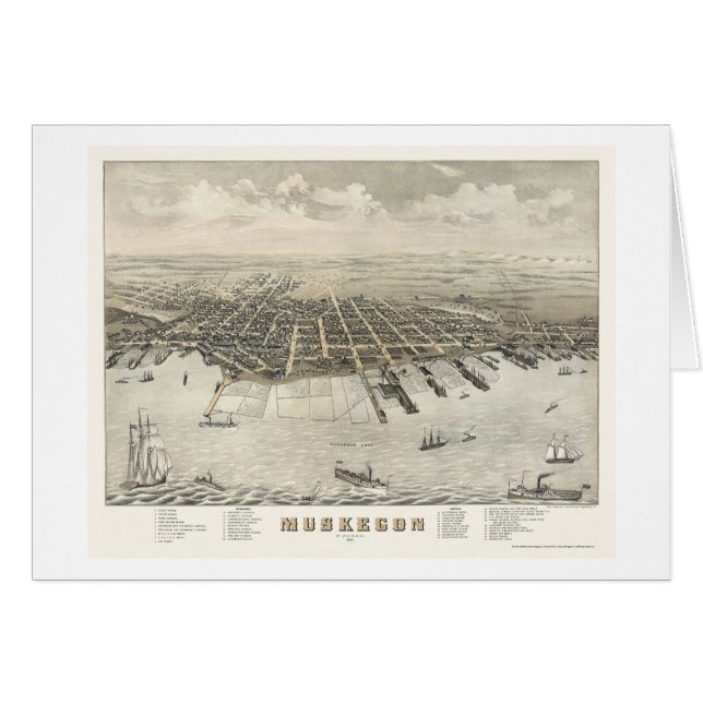 MuskegonのMIのパノラマ式の地図-1874 (正面横)