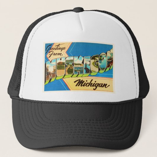 Muskegonミシガン州MIの古いヴィンテージ旅行記念品 キャップ (正面)