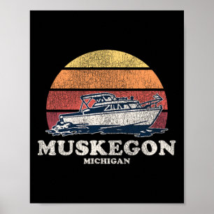Muskegon Miヴィンテージボート70sレトロボートデザイン ポスター