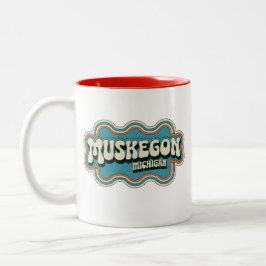 Muskegon Michigan 70sレトロヴィンテージコーヒーマグ ツートーンマグカップ