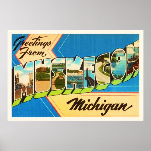 Muskegon Michigan MIオールドヴィンテージ旅行記念品 ポスター (正面)