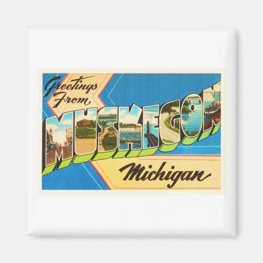 Muskegon Michigan MIオールドヴィンテージ旅行記念品 マグネット (正面)