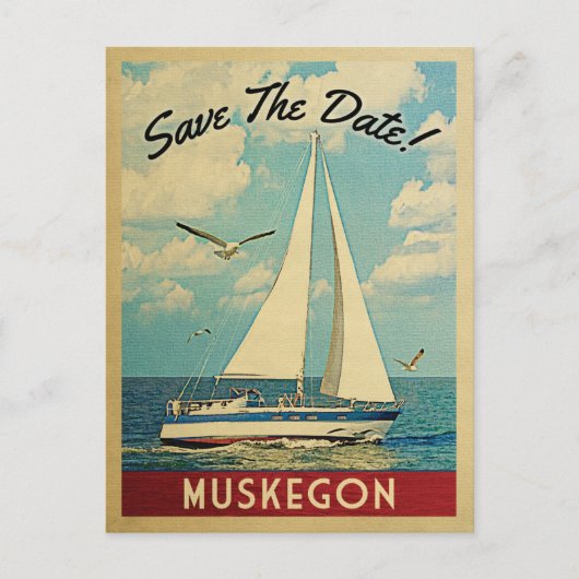 Muskegon Save The Date Sailboat 航海の 案内ポストカード (正面)