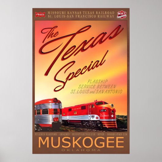 Muskogee Oklahoma Texas Special Retro Train Poster ポスター (正面)