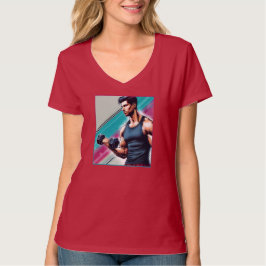 Muskulöser Mann mit einer Hantel Tシャツ