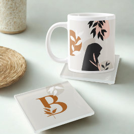 Muslim Woman Monogram Glass Coaster Boho Hijabi ガラスコースター