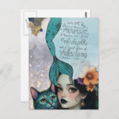Must Be a Mermaid Mixed Media Collage ポストカード (正面/裏面)