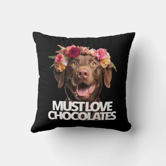 Must Love Chocolates brown labrador retriever クッション (裏面)